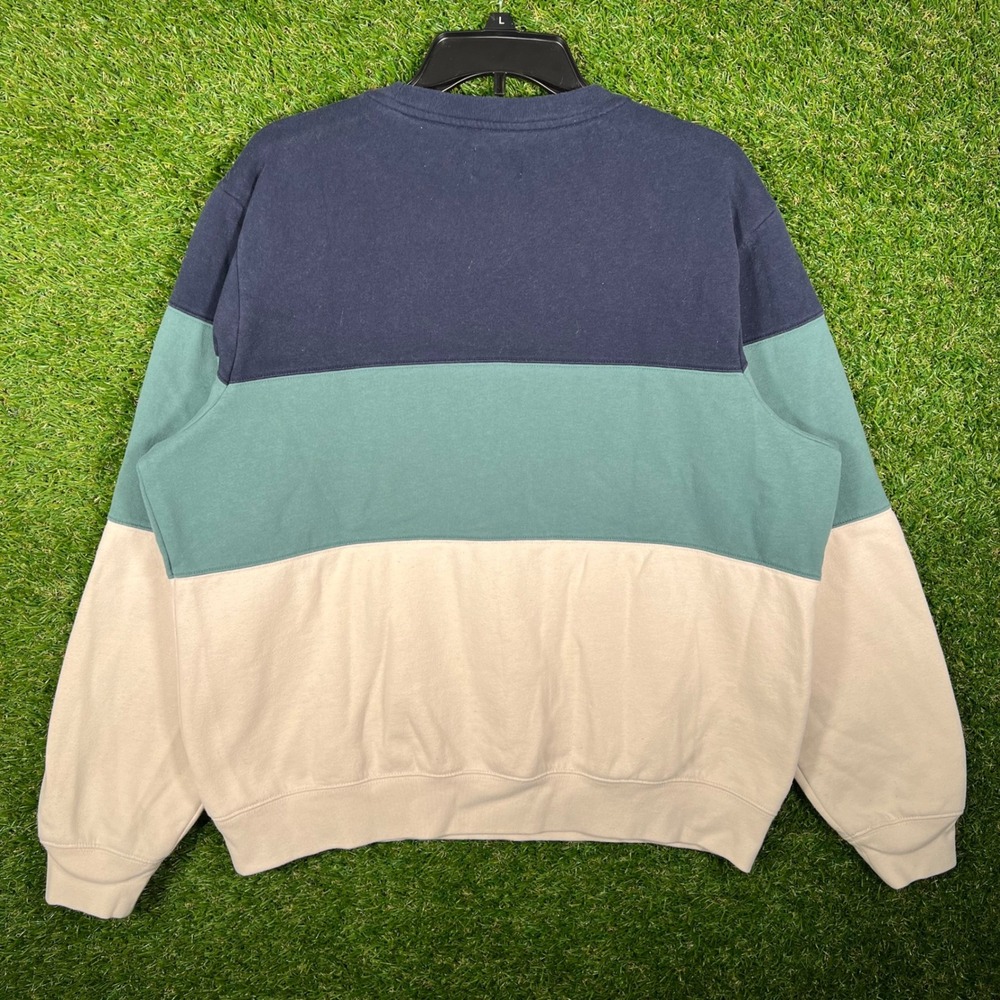 LL Bean Mens Large Colorblock Crewneck Sweatshirt Navy Green Cream 513828 - Picture 3 of 5